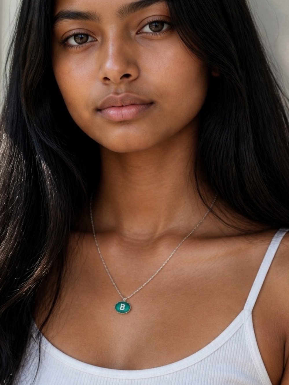Anthropologie Serefina urban vintage Gold and Aqua Green Necklace “B” Initial
